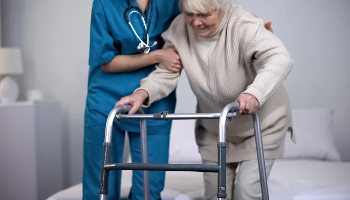 Patient recovering after hip replacement surgery